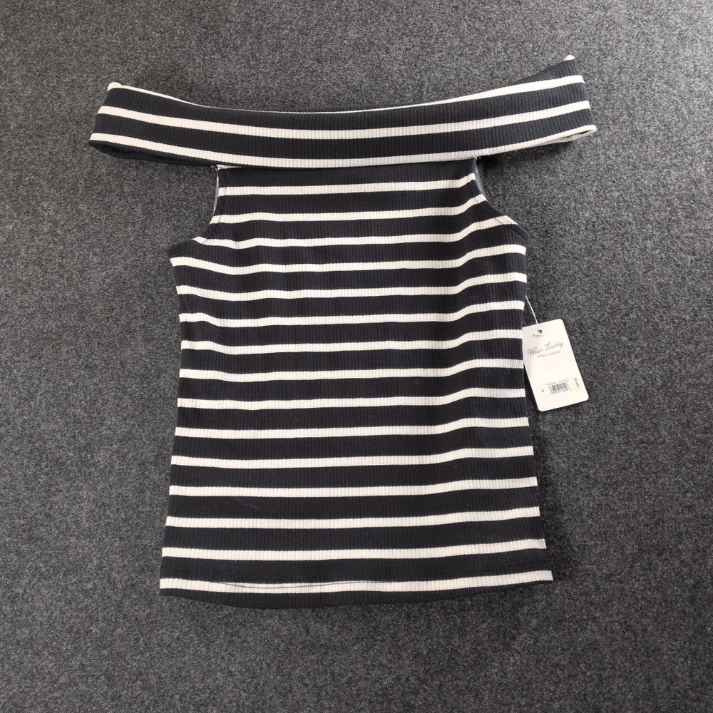 Lucky Brand Striped Off-Shoulder Top Size M NWT